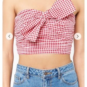 Tie-front gingham tube top